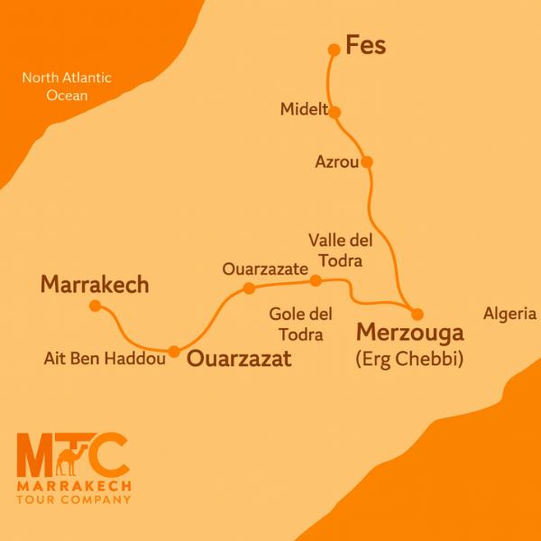 Itinerario di 3 giorni da Marrakech a Fes passando per Merzouga